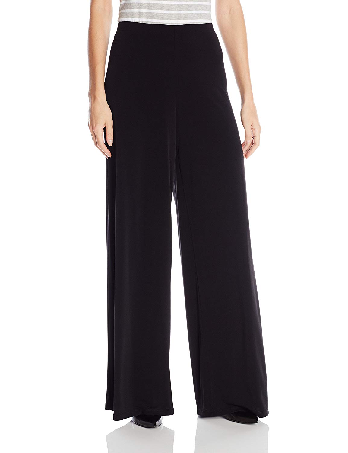 AGB Women's Soft Knit Palazzo Wide Leg Knit Pant,, Everyday Black, Size ...