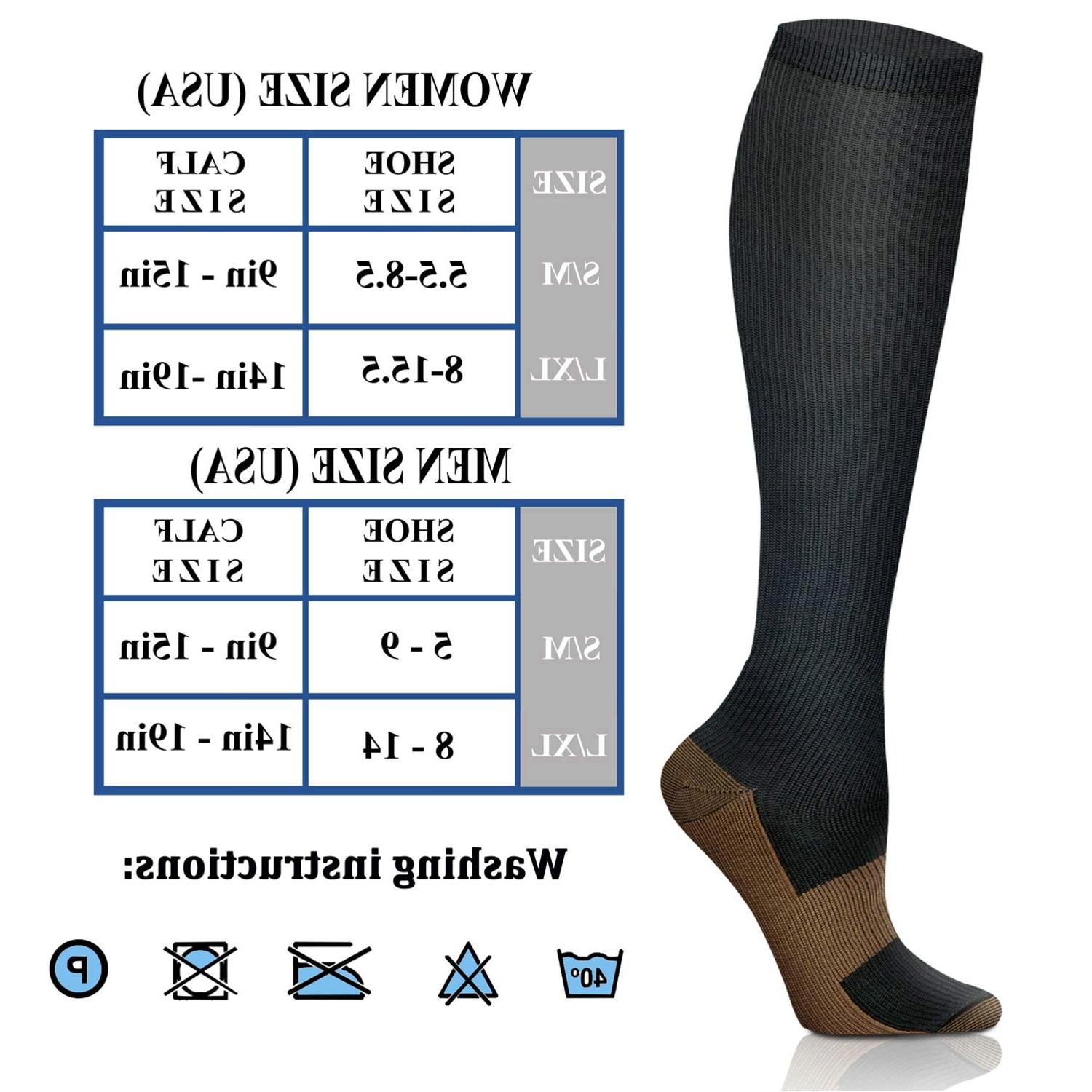 Copper Compression Socks (8 Pairs) 15-20 mmHg is BEST, 01 Black, Size 8 ...