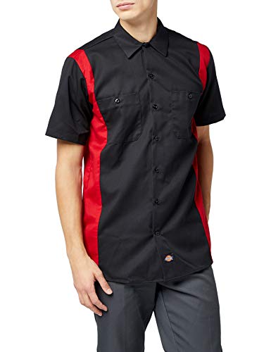 Dickies Men's Short-Sleeve Two-Tone Work Shirt,, Black/English Red ...