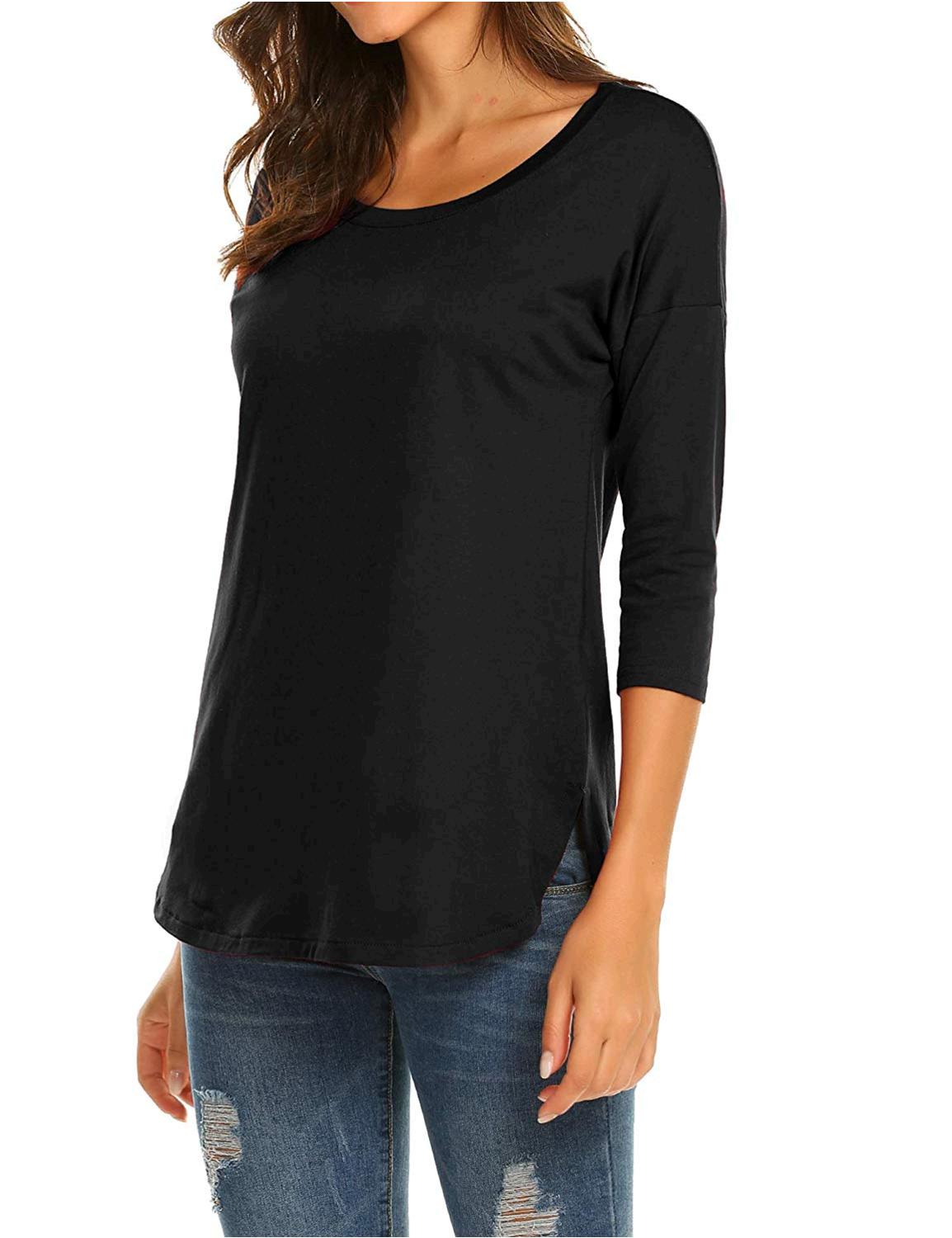 Sherosa Scoop Neck Summer Three Quarter Sleeve Tunics, Black, Size XX ...