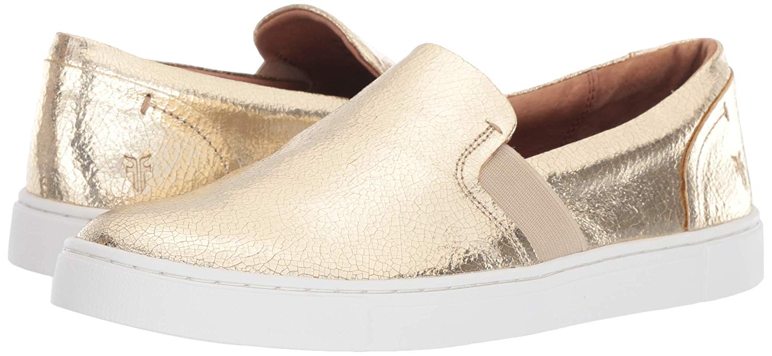 Frye Women's Shoes 71194 NuBuck Low Top Slip On Fashion Sneakers, Gold
