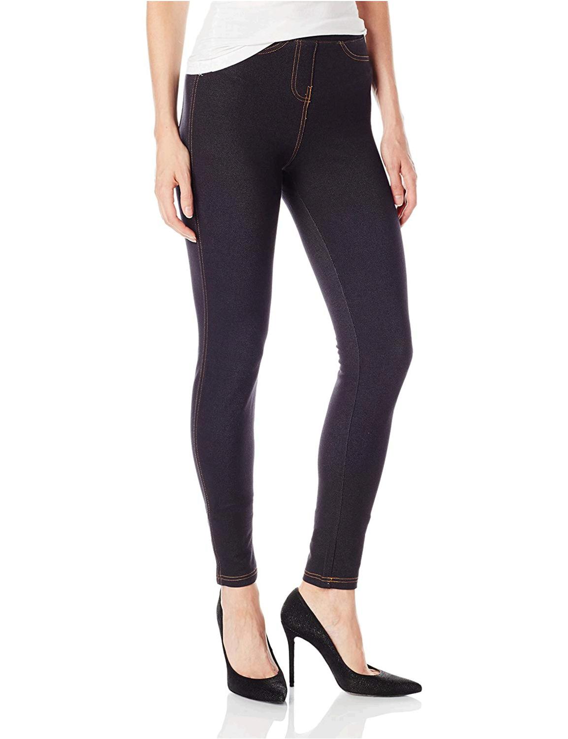 No nonsense Women's Stretch Denim Leggings, Black, Medium, Black, Size ...