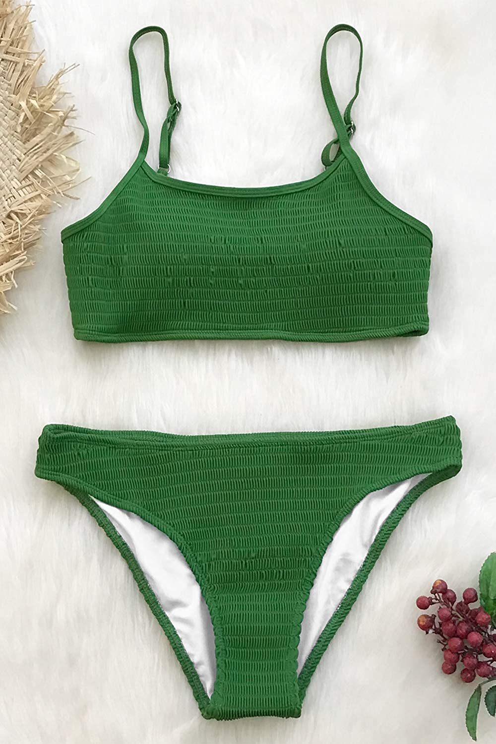 Amazon Com Cupshe Women S Matcha Story Solid Smocking Bikini Set My Xxx Hot Girl 