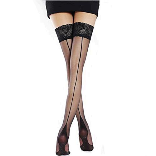 Vintage Nylon Lace Top Thigh High Stockings With Black Size Medium