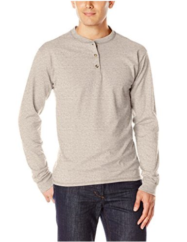 Hanes Men's Long-Sleeve Beefy Henley T-Shirt -, Pebblestone Heather ...