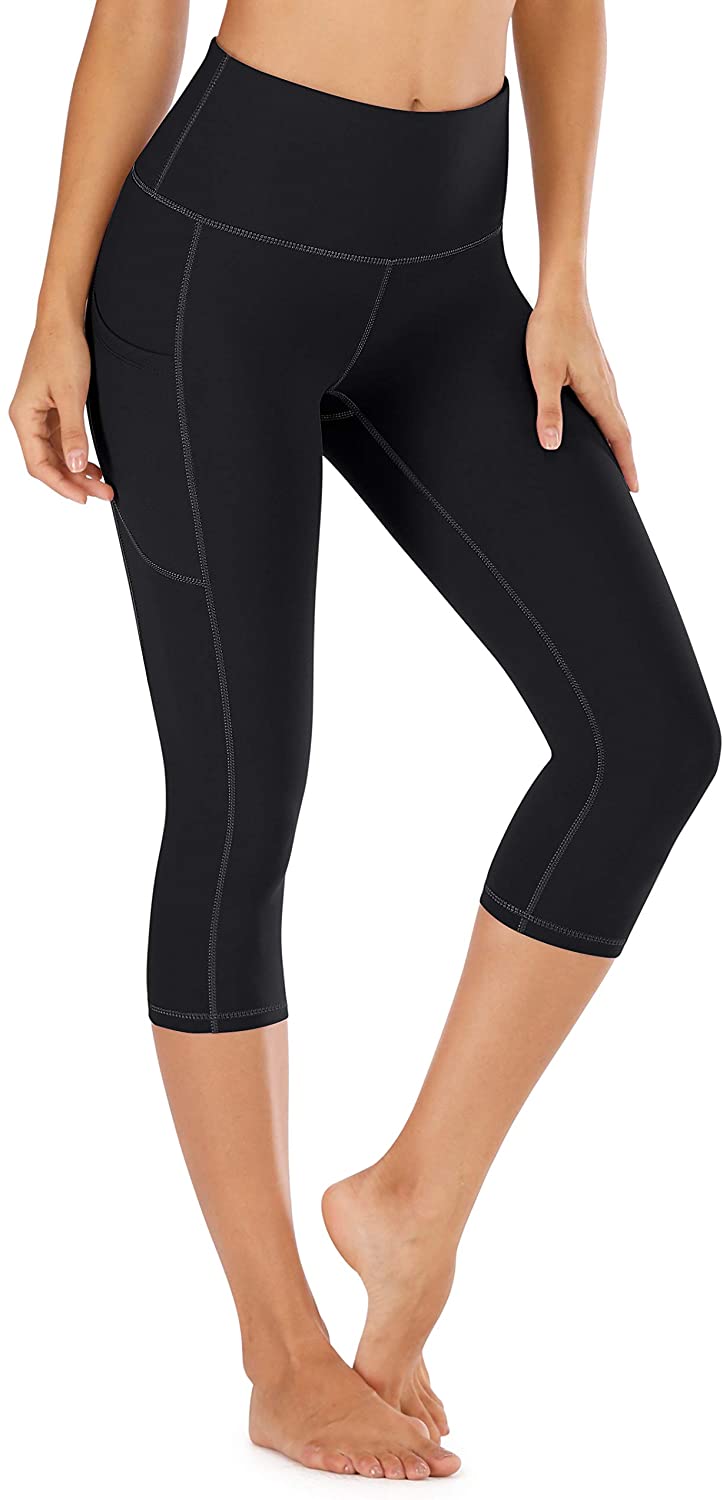 IUGA High Waisted Yoga Pants for Women with Pockets, Black Capris, Size ...