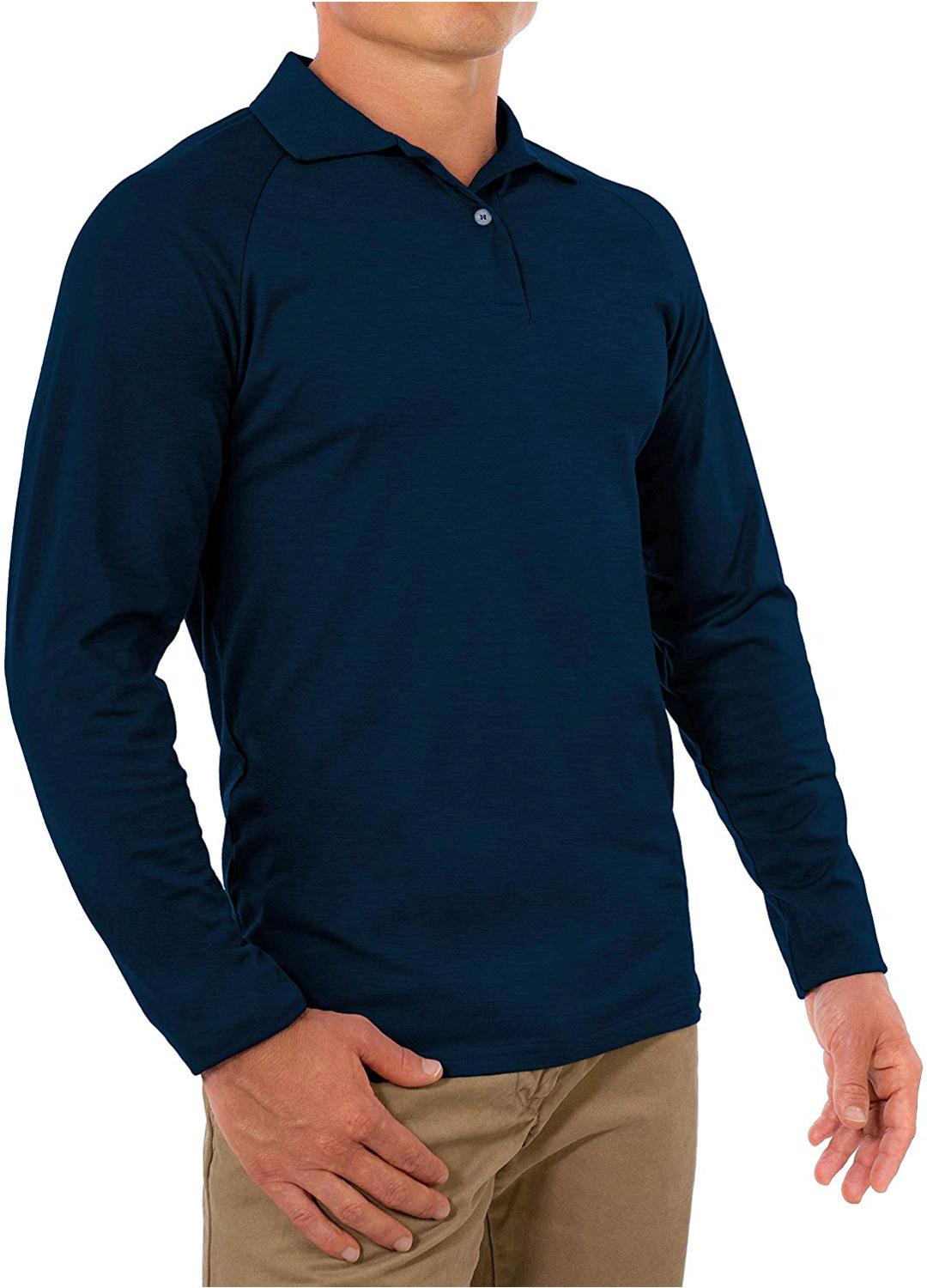 CC Perfect Slim Fit Long Sleeve Polo Shirts for Men |, Navy Blue, Size