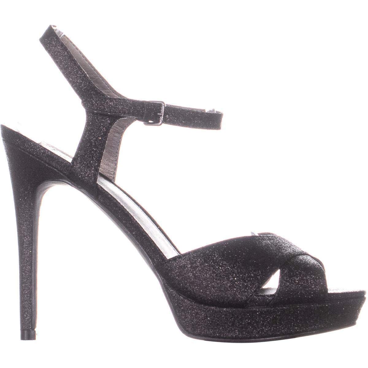 GUESS Platform Ankle Strap Sandals, Black Texture, 10