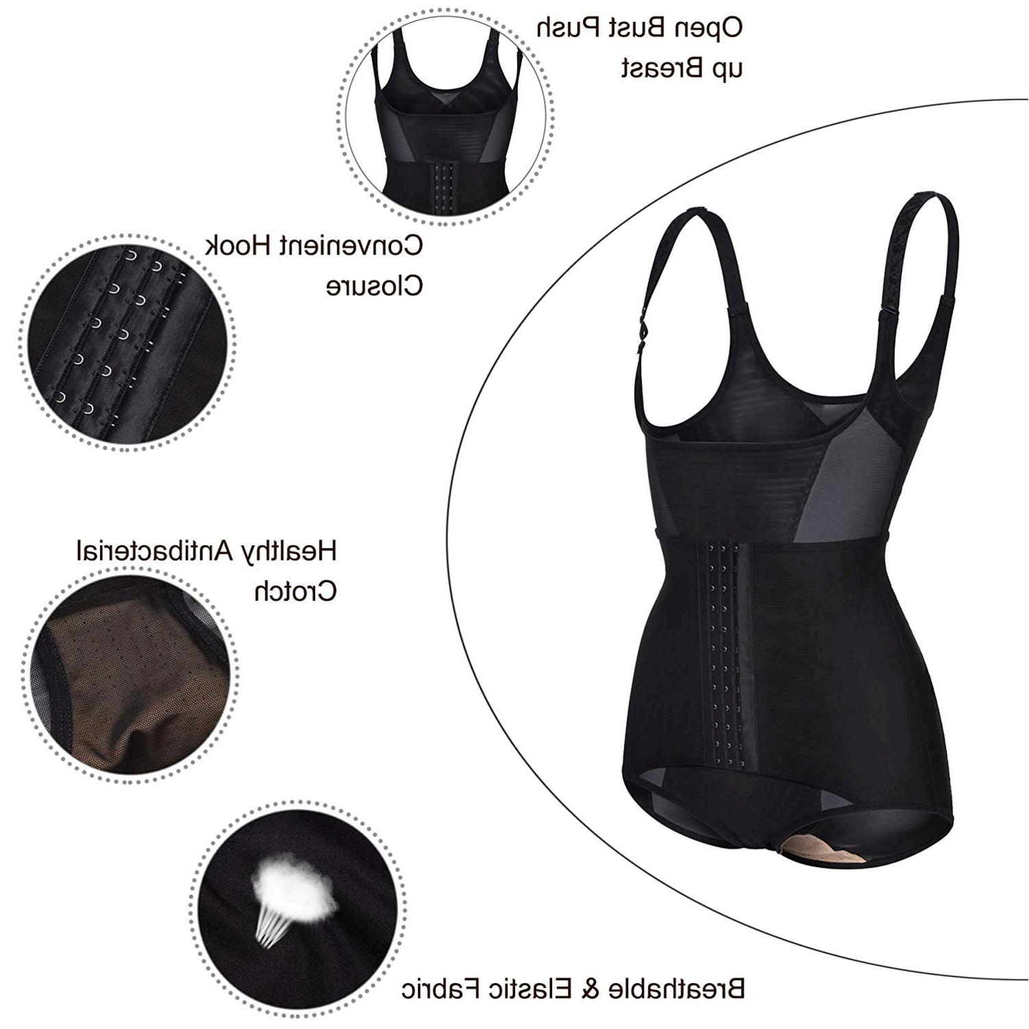 Nebility Women Waist Trainer Bodysuit Tummy Control Shapewear, Black ...