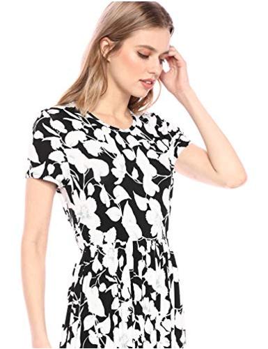 Essentials Women's Patterned Short-Sleeve Waisted Maxi, Black, Size Small | eBay