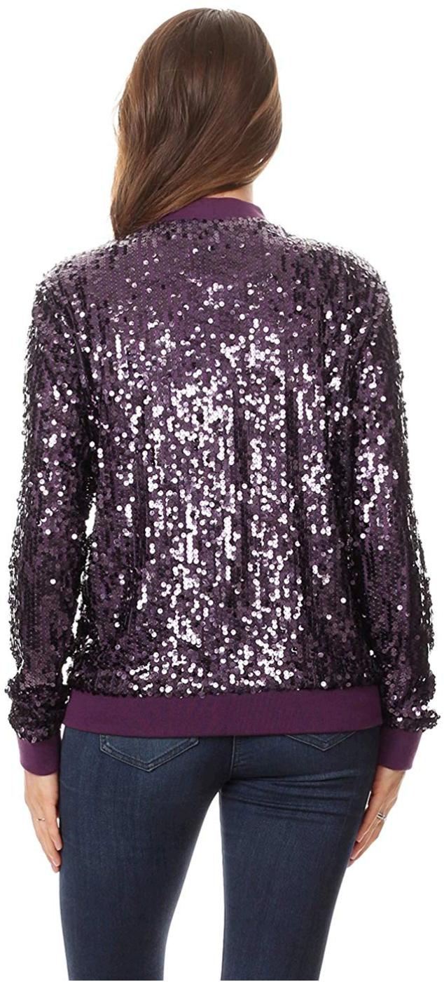 Download Anna-Kaci Womens Sequin Long Sleeve Front Zip Jacket with ...