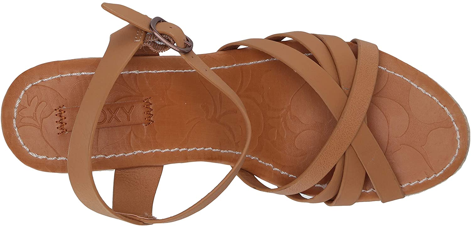 Roxy Women's Eleanor Leather Wedge Sandals Espadrille, Tan, Size 5.0