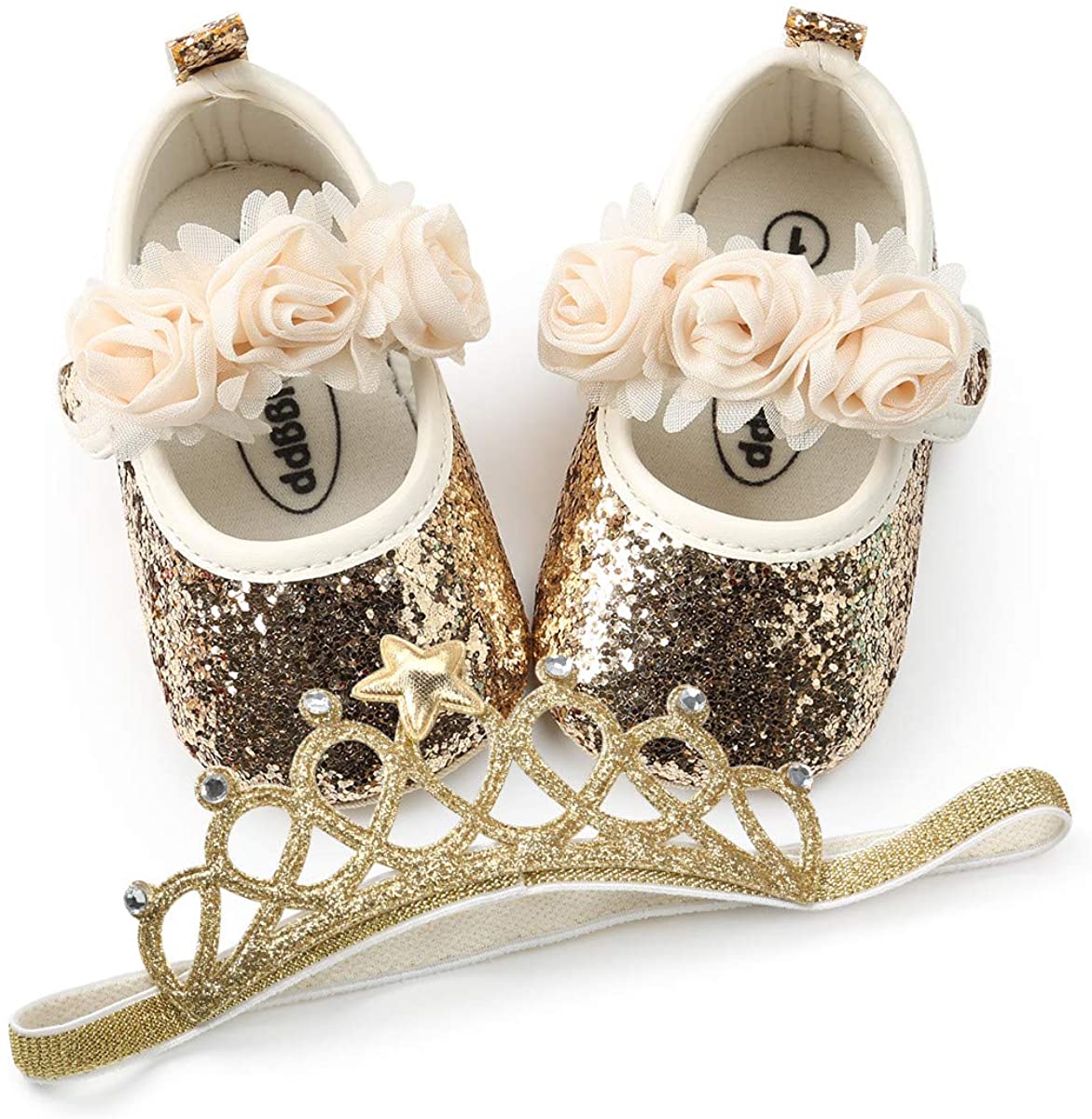 BENHERO Baby Infant Girls Soft Sole Floral Princess Mary Jane Shoes Prewalker Wedding Dress Shoes