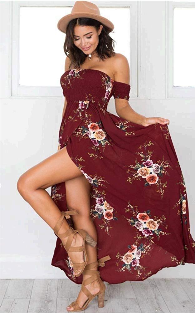 Summer Beach Maxi Dresses For Women Off The Shoulder Wine Red Size Small 6yk6 Ebay