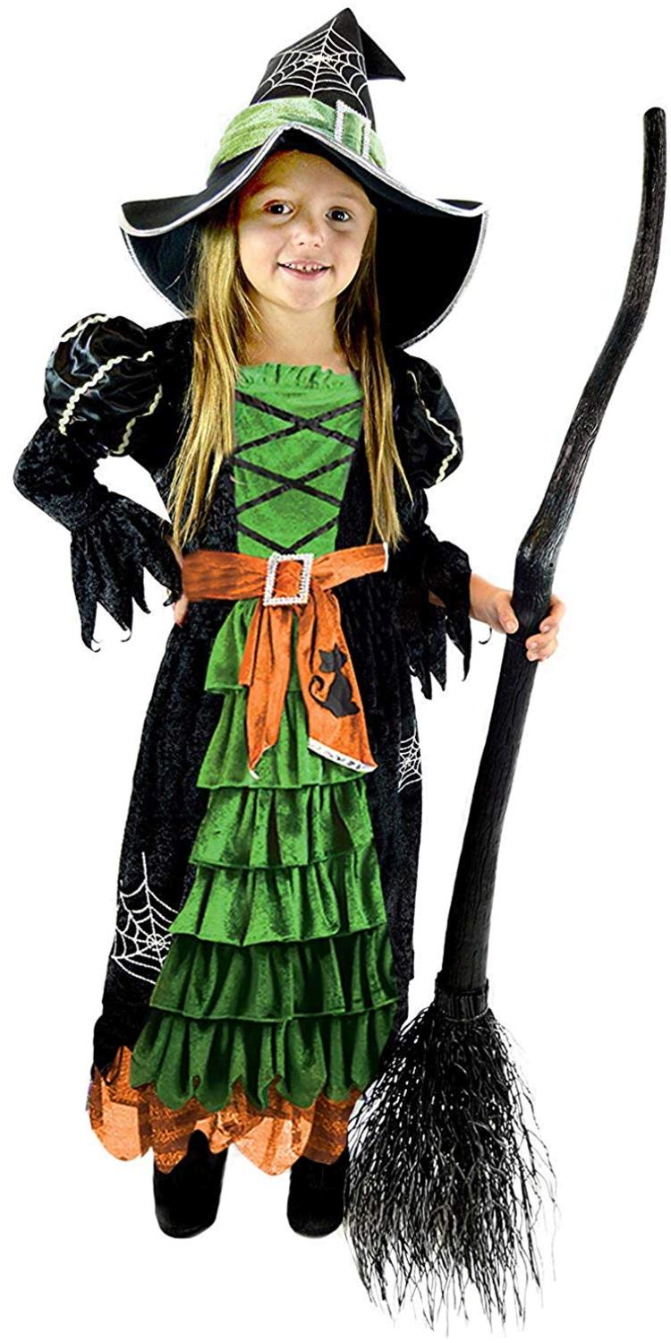 Fairytale Green Cute Witch Dress Halloween Costume, Green Orange, Size