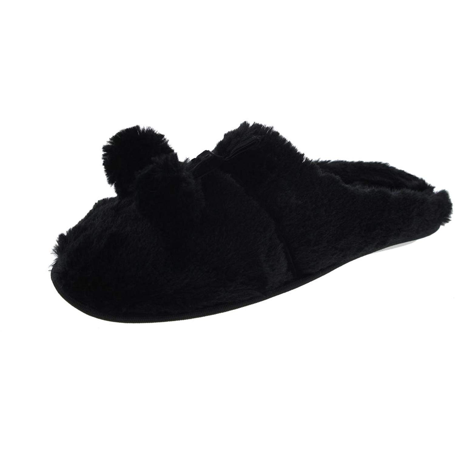 Gold Toe Womens Fluffy Indoor/Outdoor Sole Mule Slippers Black, Black ...