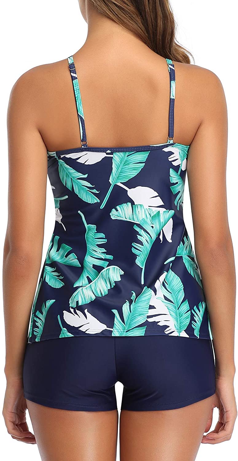 Holipick Women Tankini Swimsuits 2 Piece Flounce, Blue Leaf, Size X ...
