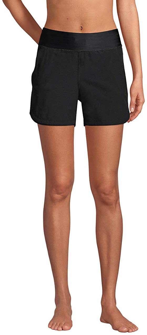 Lands' End Women's 5" Quick Dry Elastic Waist Board Shorts Swim, Black