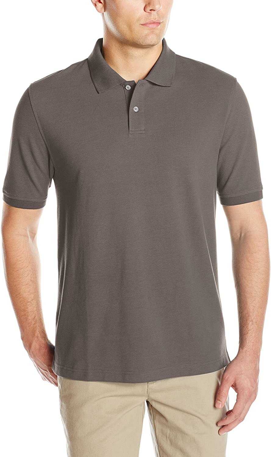 Essentials Men's Regular-fit Cotton Pique Polo Shirt, Grey, Size Medium ...