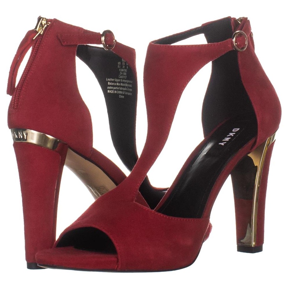 DKNY Womens Colby Leather Open Toe T-Strap Classic Pumps, Suede Red ...