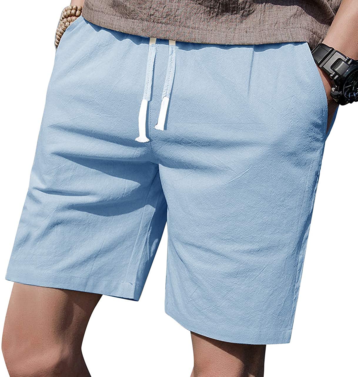 LTIFONE Mens Casual Shorts Elastic Waist 7