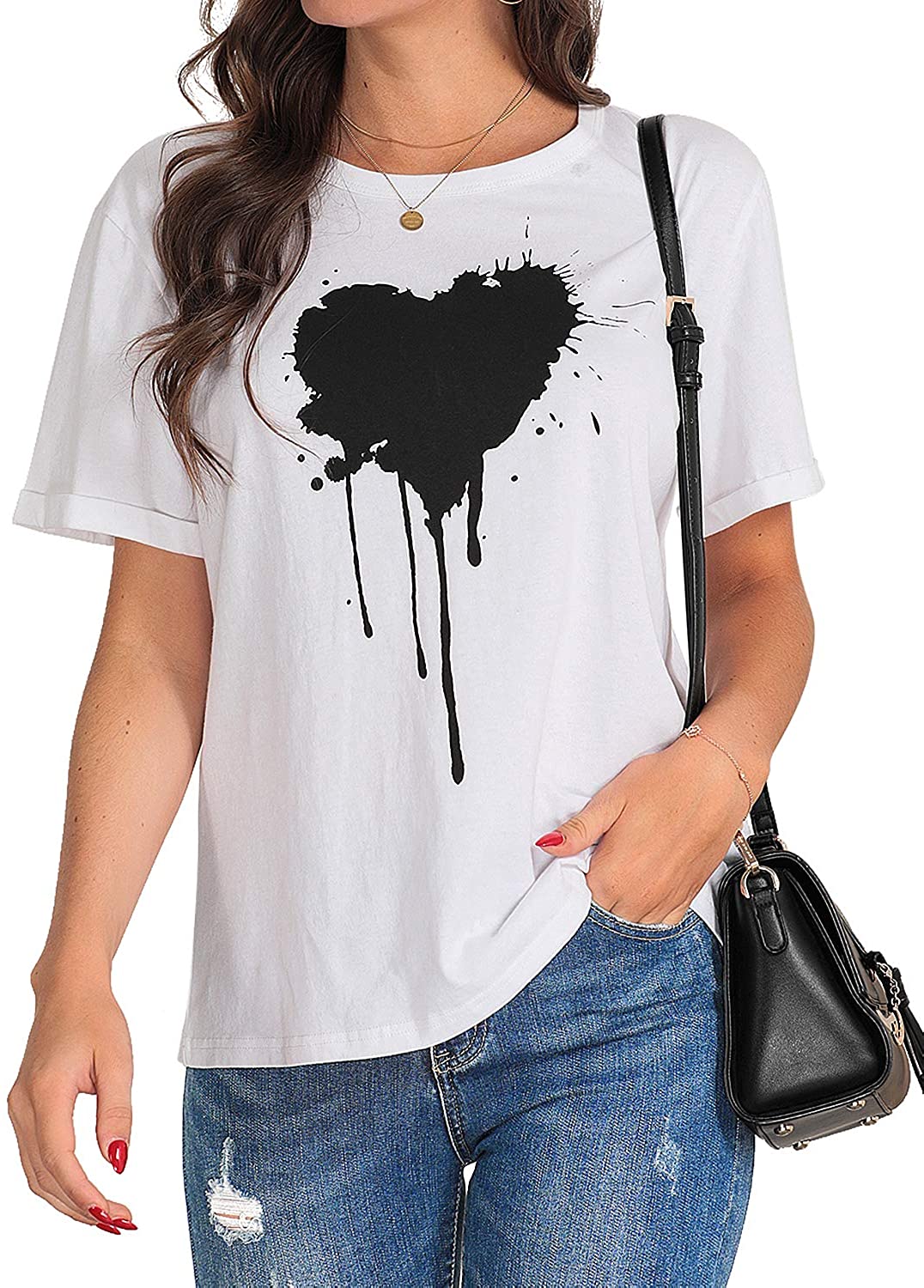 Blooming Jelly Womens Graphic Tees Short Sleeve Crew Neck, White, Size ...
