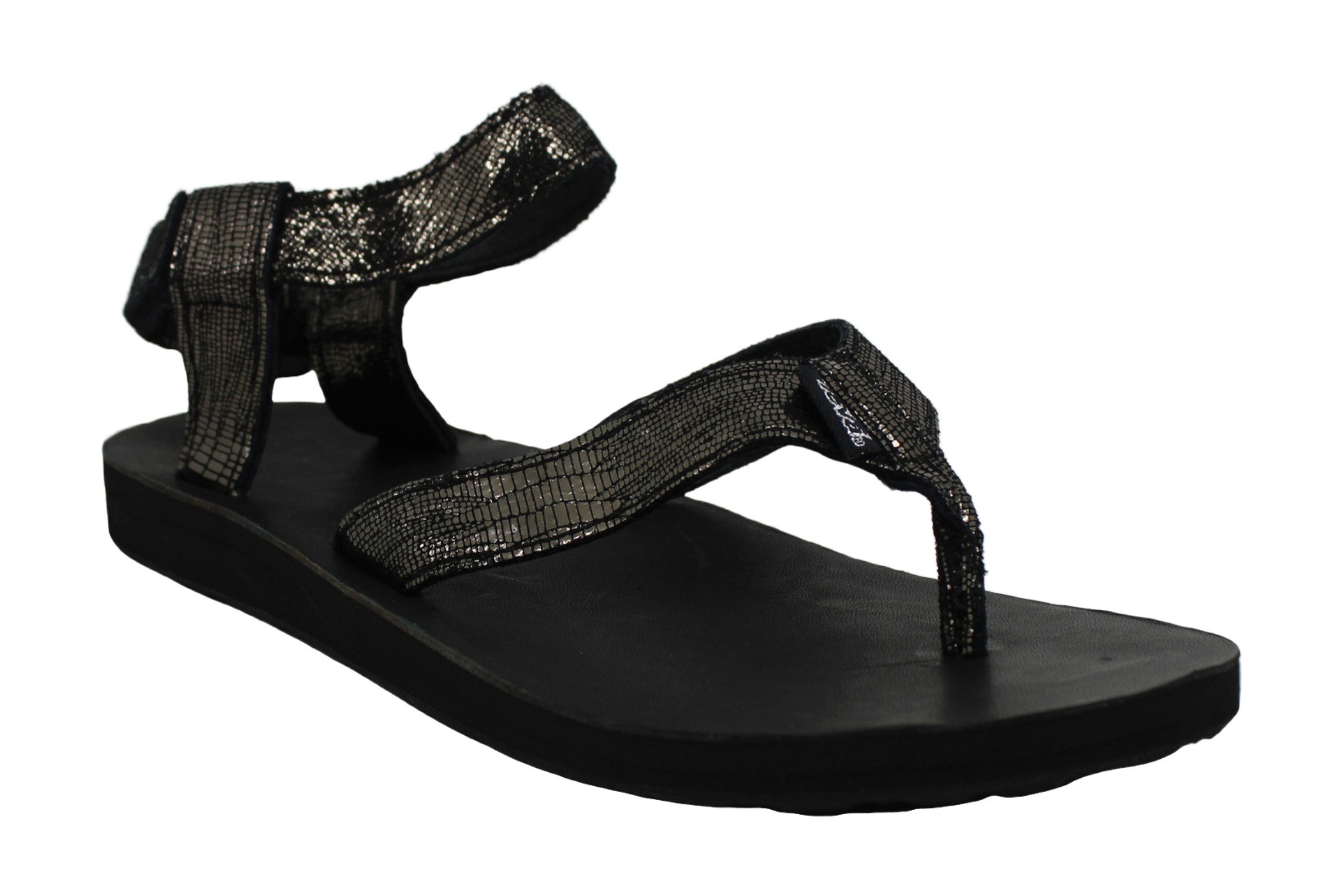 Teva Womens Original Sandal Leather Diamond Open Toe, Black/Metallic ...