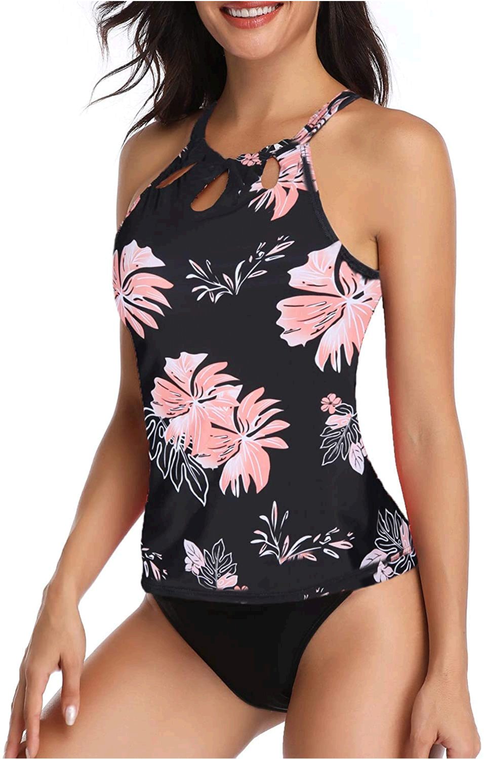 Yonique Womens 2 Piece Tankini Swimsuit Halter Floral Bathing Black Size Ebay 0812