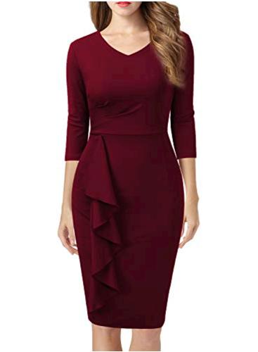WOOSUNZE Womens Cap Sleeve Slim Bodycon Business Pencil Dress