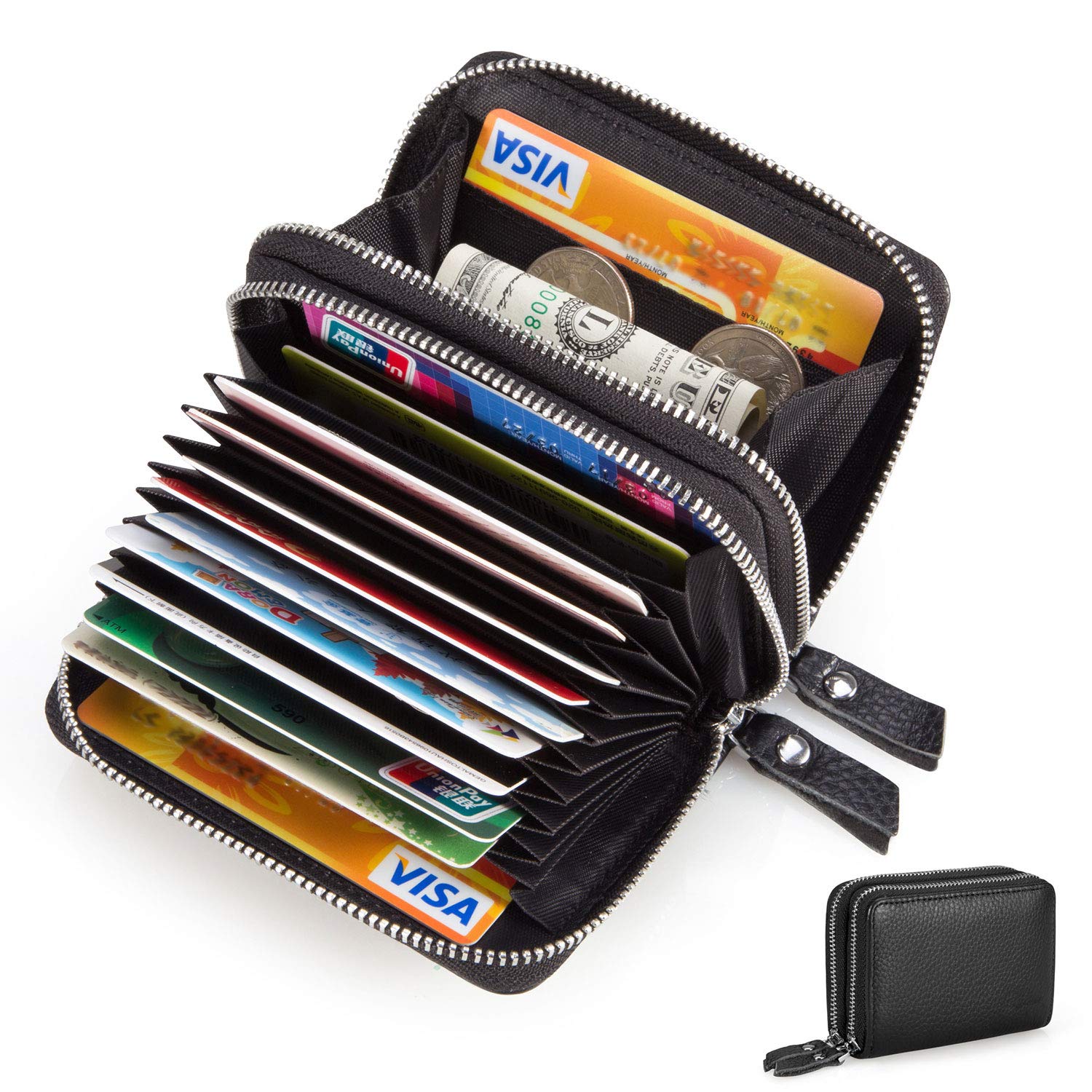 Women&#39;s Double-Zip Around Wallet RFID Blocking Credit Card, Black, Size Small | eBay