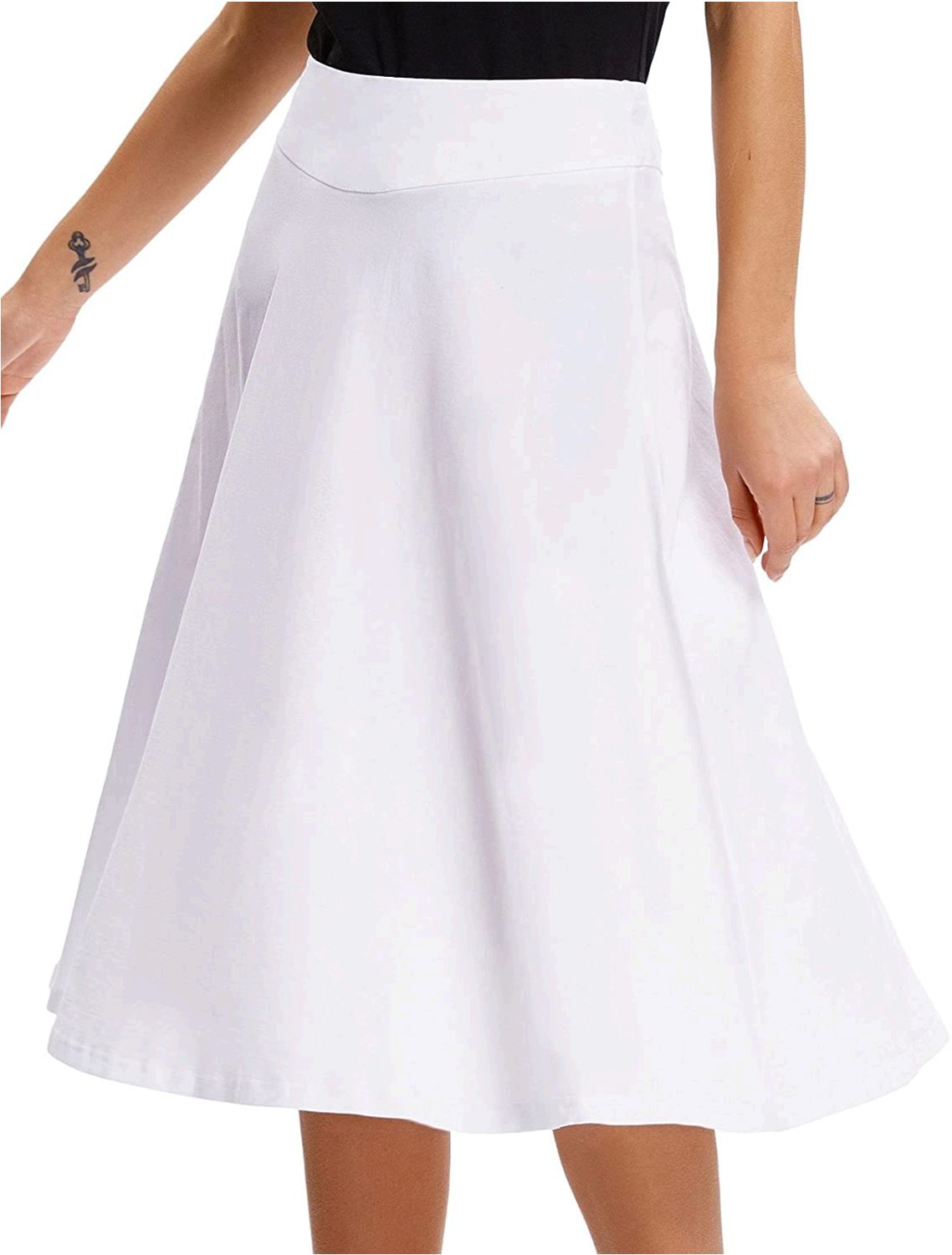 Kate Kasin Flared Stretchy Midi Skirt High Waist Jersey Skirt, White ...