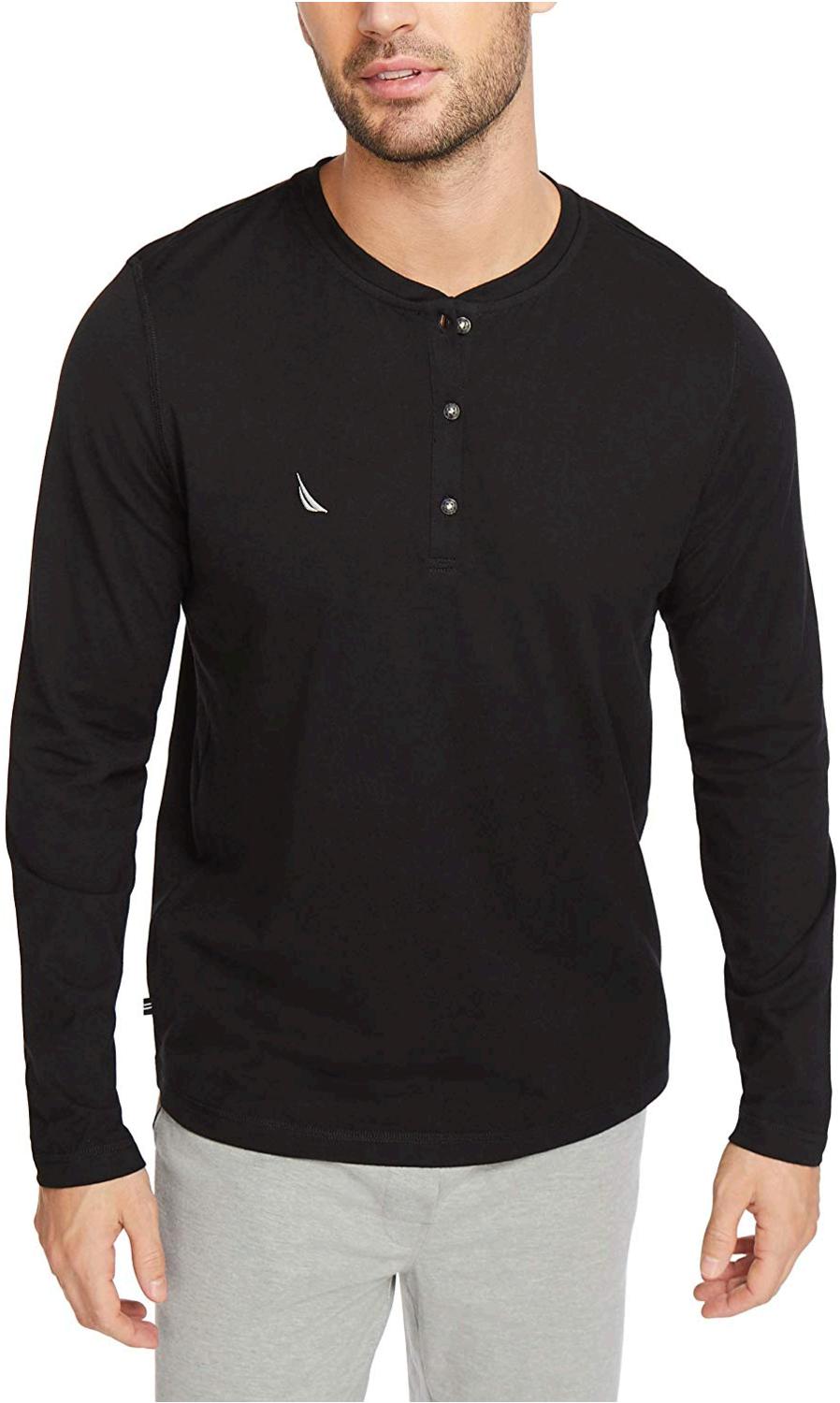 Nautica Men's Long Sleeve Henley Pajama Top, True Black,, True Black, Size Large | eBay
