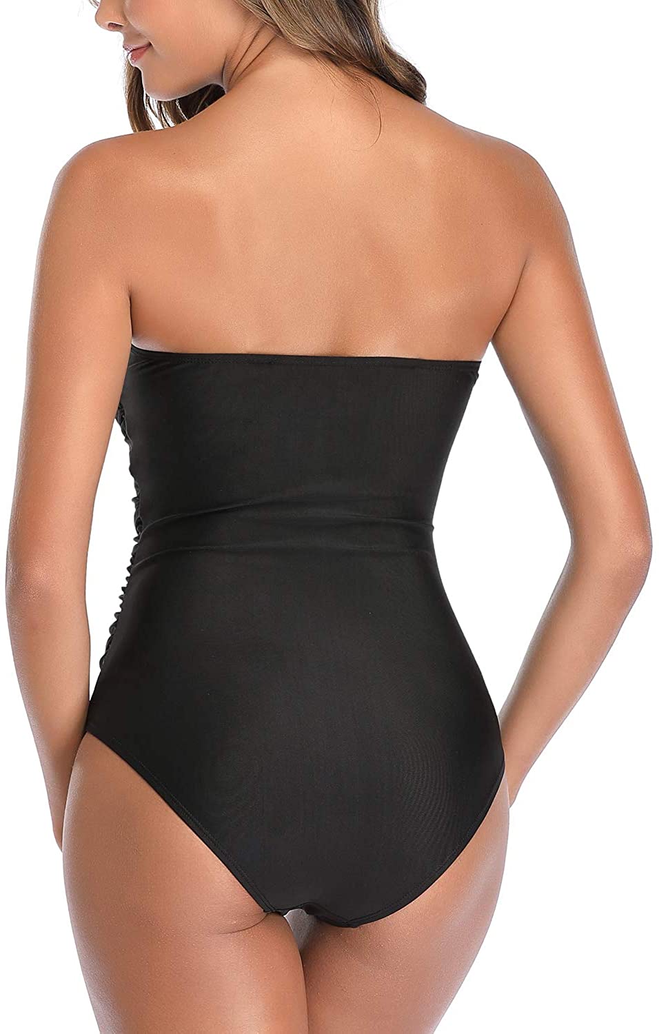 Smismivo Tummy Control Swimwear Black Strapless One Piece, Black, Size