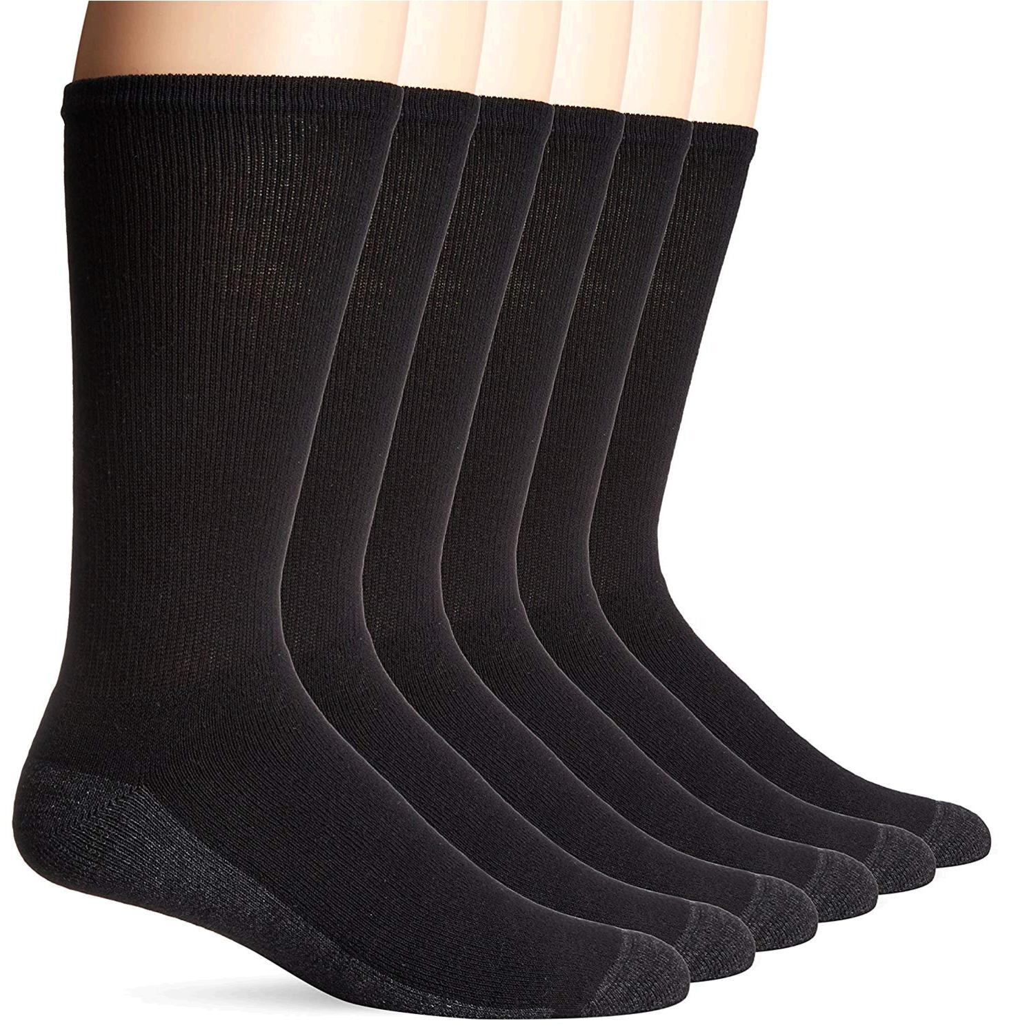 Hanes Men's ComfortBlend Max Cushion Crew Socks 6-Pack, Black, Black ...