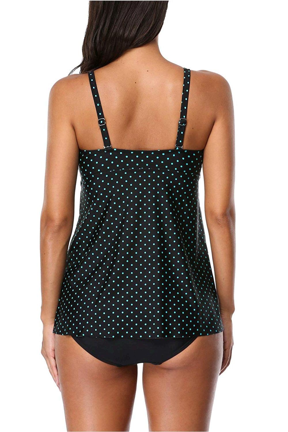 Womens Polka Dot Tankini Swimsuit Loose Fit Aqua Polka Dot Size X 