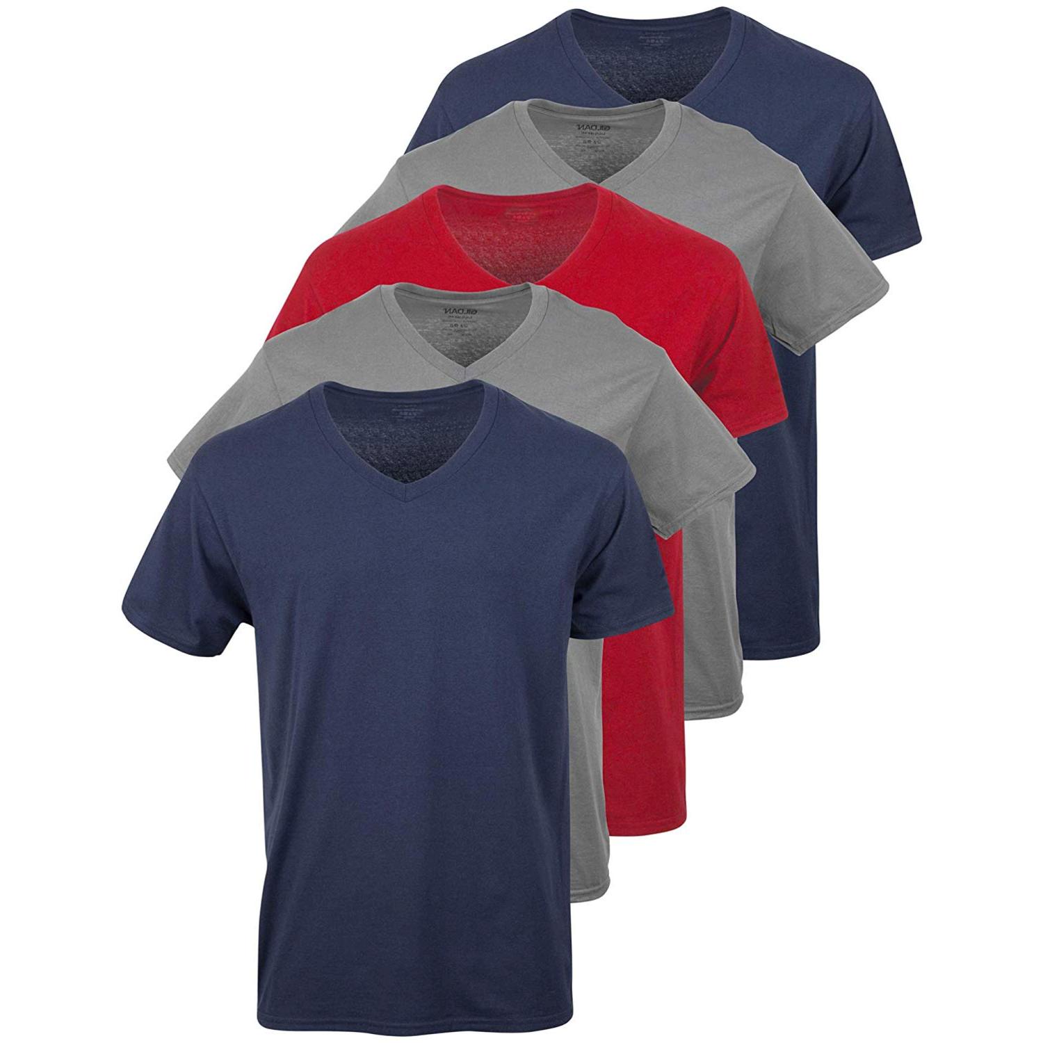 Gildan Mens V Neck T Shirts Multipack Navy Charcoal Cardinal Red