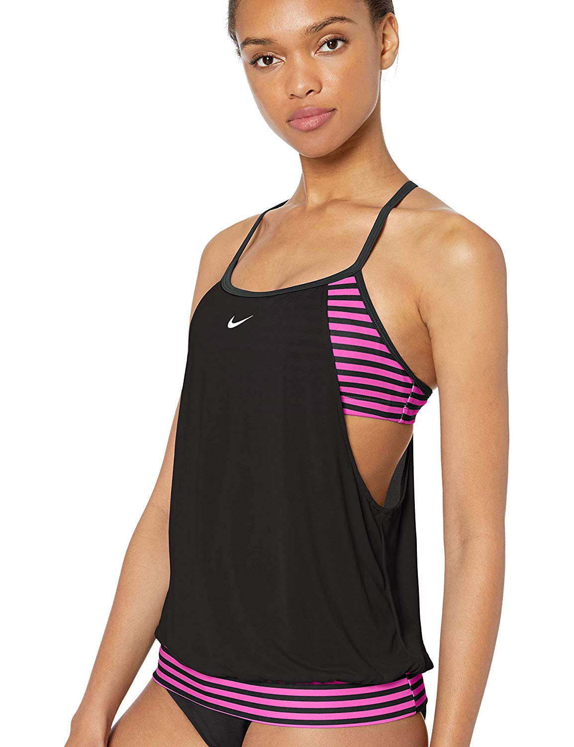 Nike Swim Women's Layered Sport Tankini Swimsuit Set, Fuchsia, Black