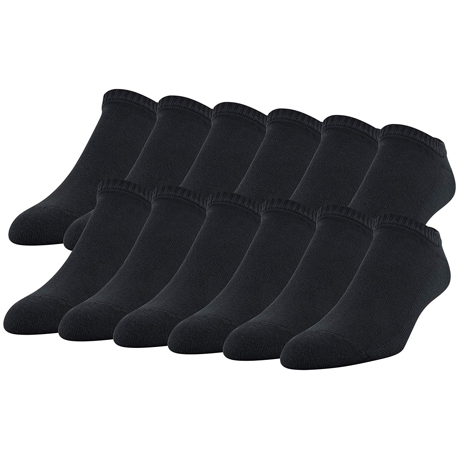 Gildan Men's Stretch Cotton Half Cushion No Show Socks,, Black, Size 6. ...