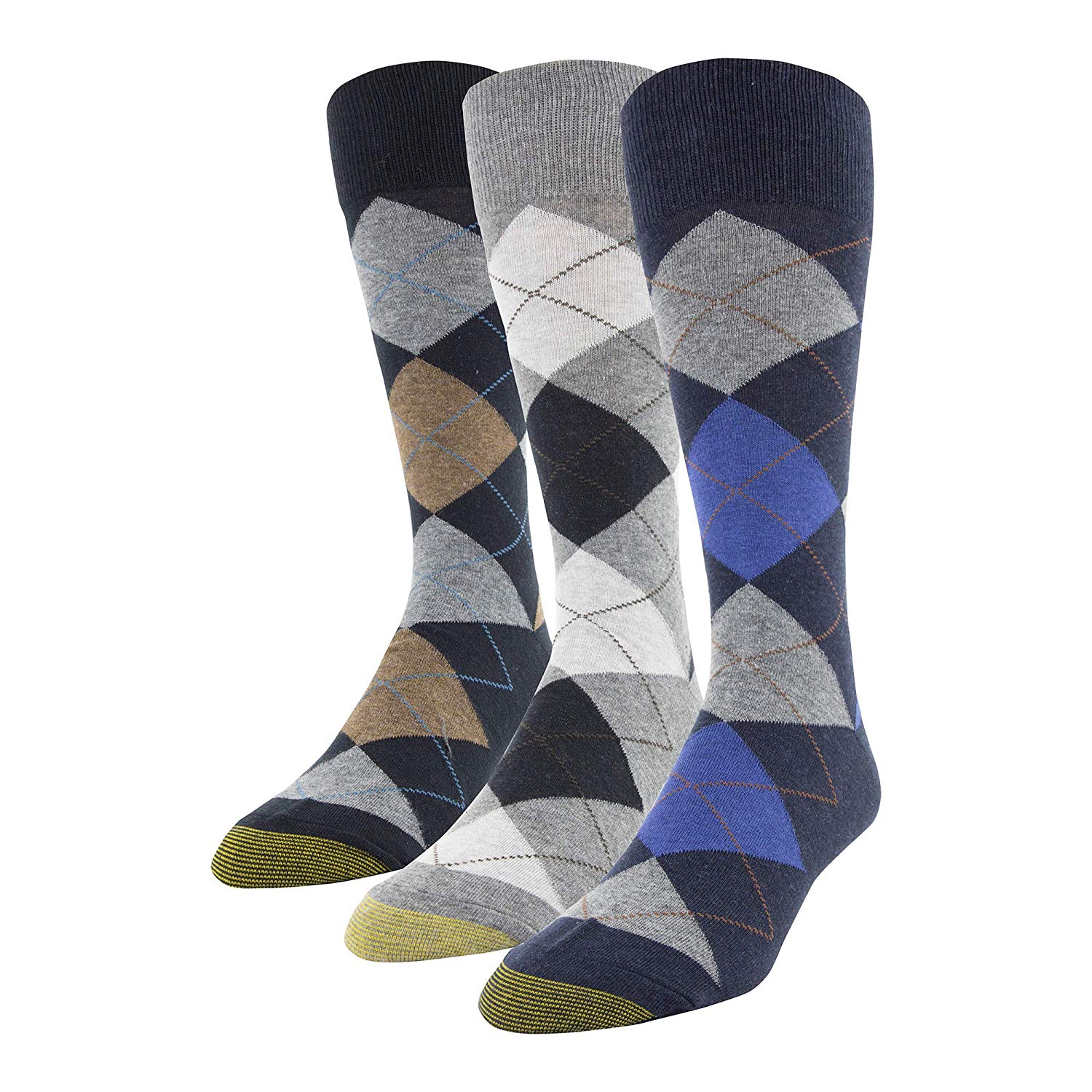 Gold Toe Men's Carlyle Argyle Crew Socks, 3 Pairs,, Navy/Grey, Size 6.0 ...