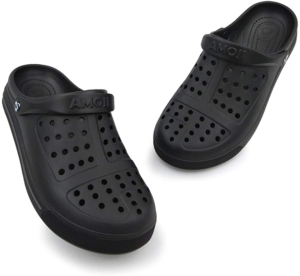 Amoji Unisex Garden Clogs Slip On Shoes CL1820, Black