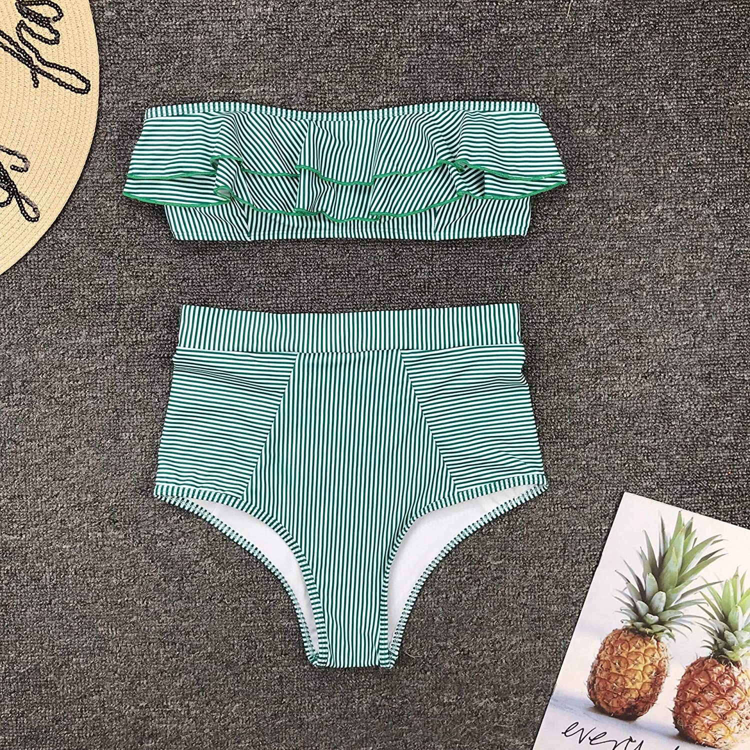Dasivrry Womens Sexy Stripe Two Pieces Swimsuits, Green Stripe, Size ...