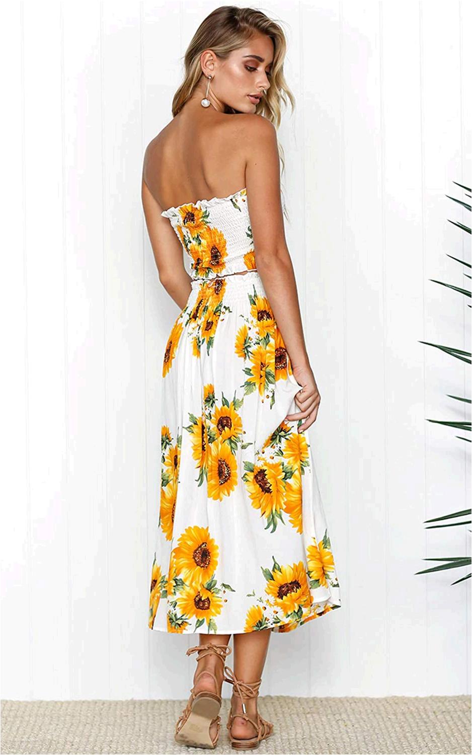 Angashion Women S Floral Crop Top Maxi Skirt Set 2 Piece Sunflower