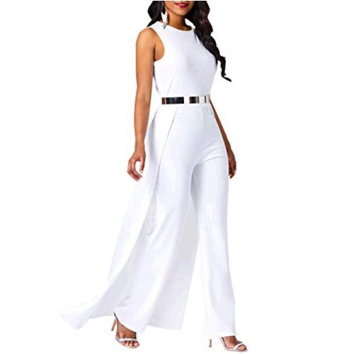 VERWIN Patchwork Overlay Embellished Plain Women's Jumpsuit, White ...
