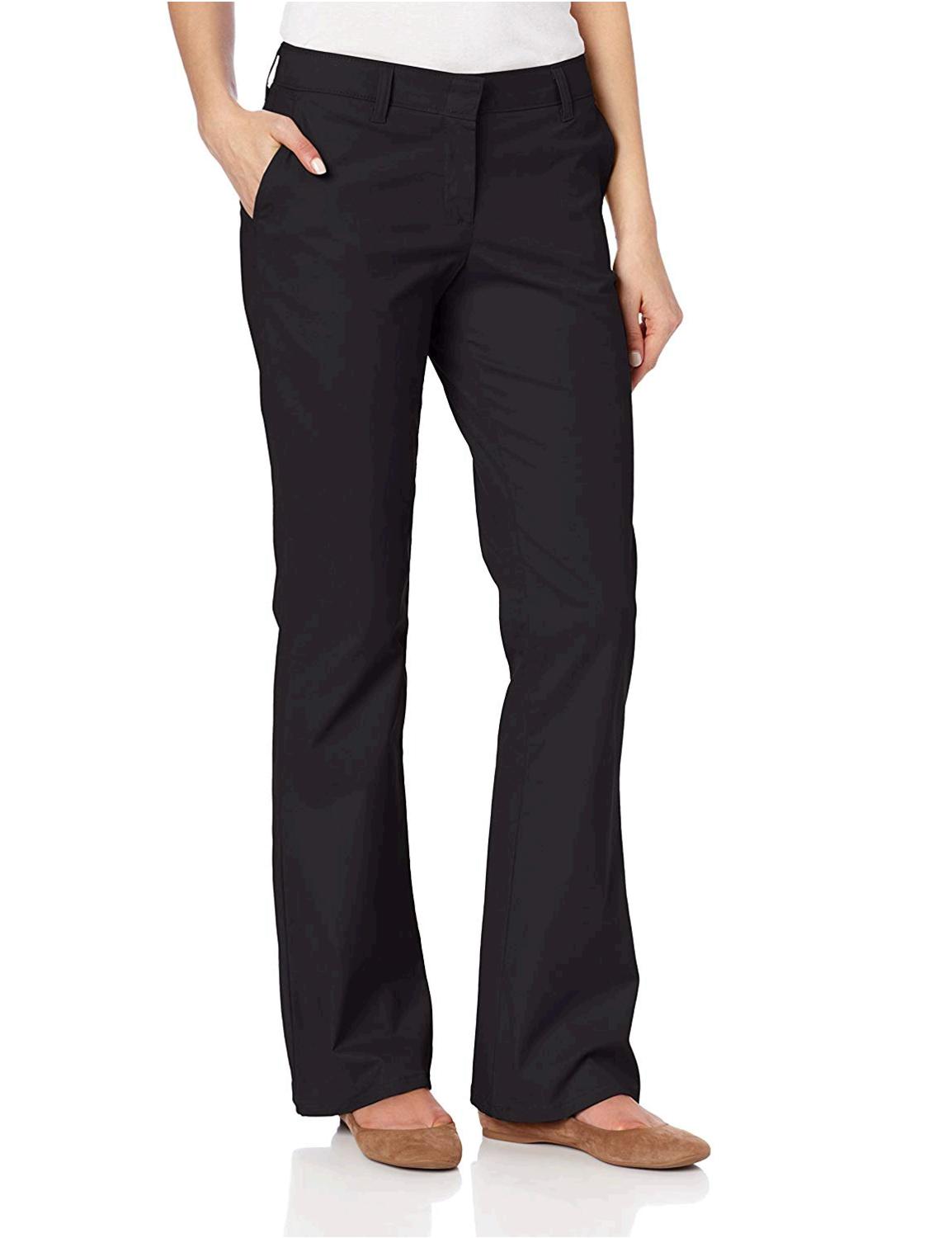 dickies Women's Flat Front Stretch Twill Pant Slim Fit Bootcut,, Black ...