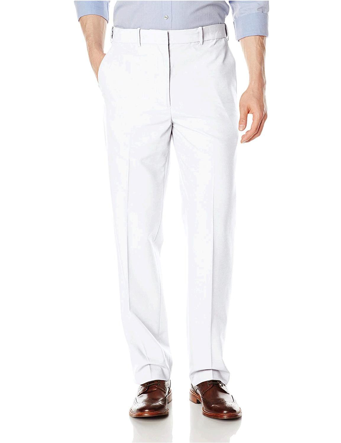 Savane Men's Flat Front Textured Linen Pants,, Bright White, Size 42W x ...