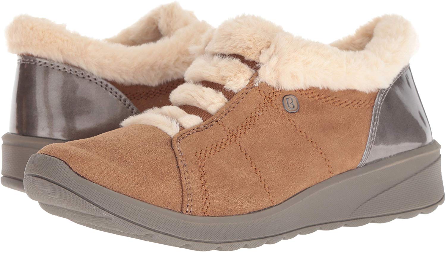 bzees golden fur trim washable slip on sneakers