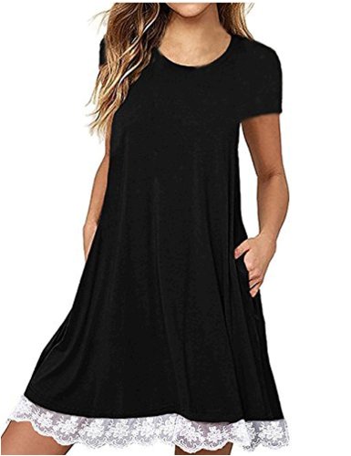 Women's Short Sleeve Pockets Loose T-Shirt Dress Casual Swing, Black ...