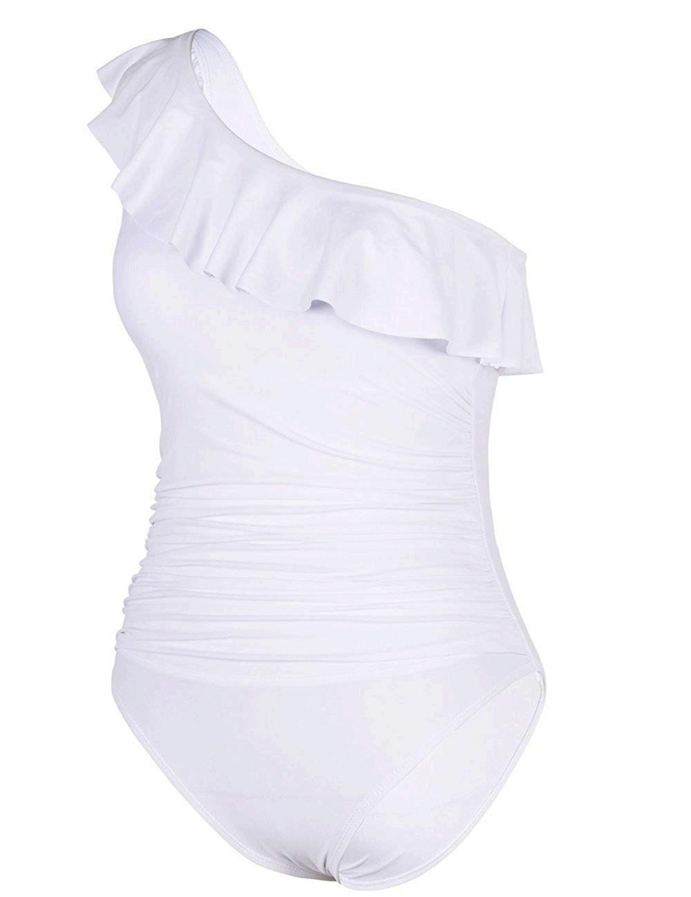 Hilor Women's One Piece Swimsuits One Shoulder Swimwear, White, Size 16 ...
