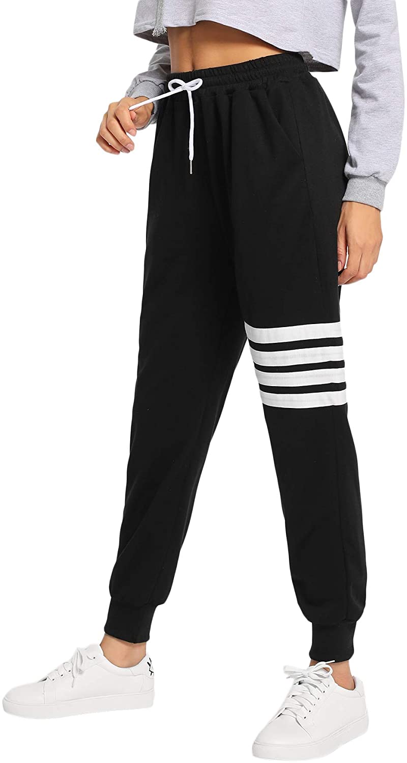 SweatyRocks Women Pants Color Block Casual Tie Waist, Black White, Size ...