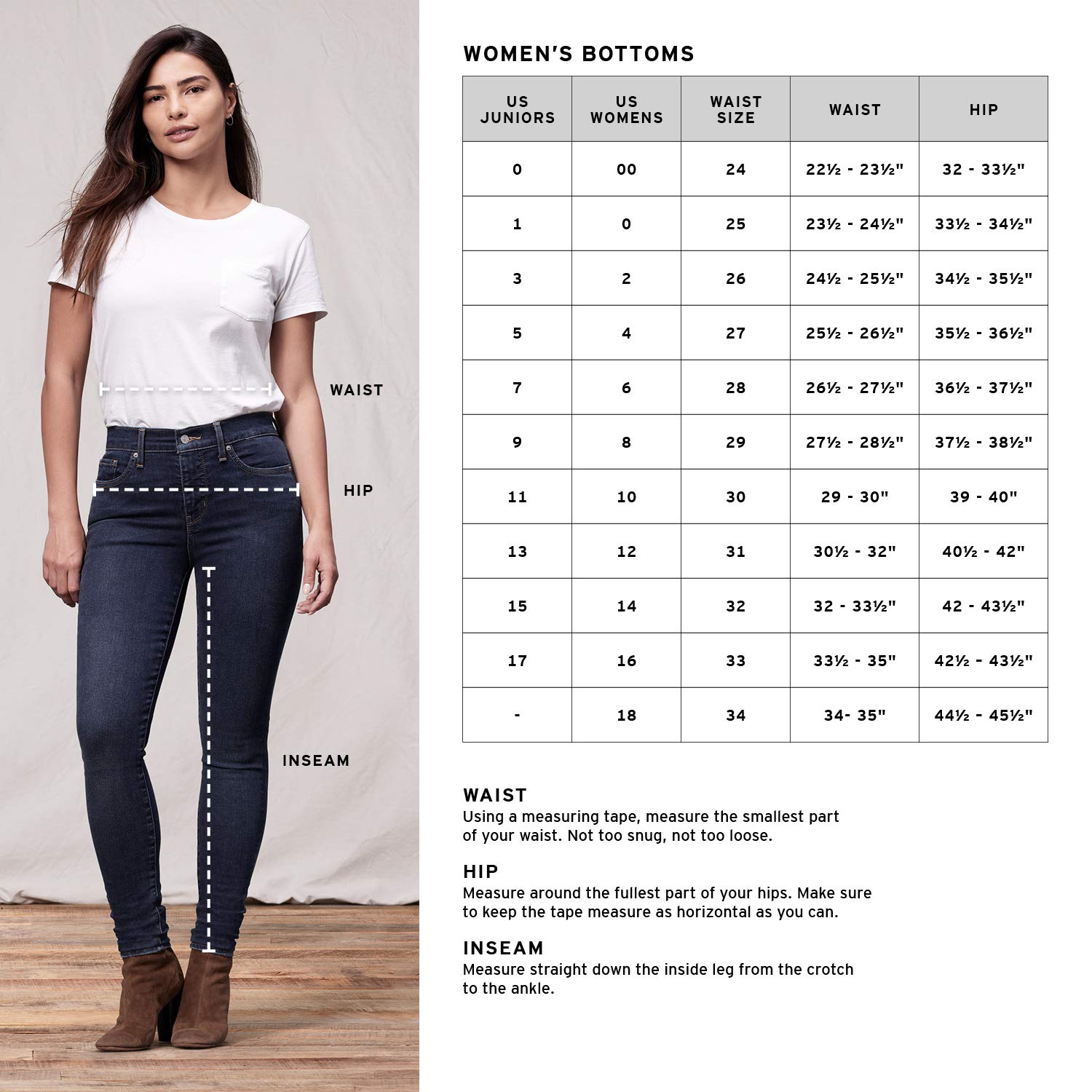 Levi's Jeans Women's Size Chart